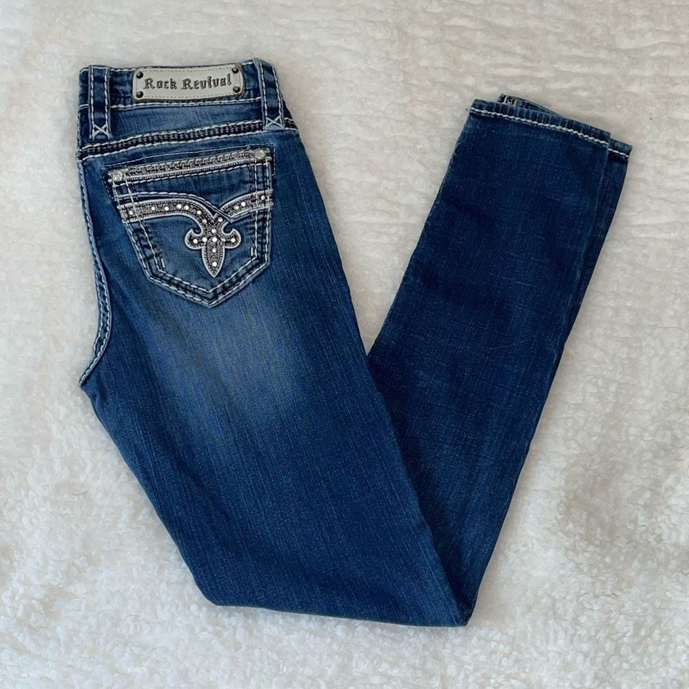 Rock Revival Womens Kerry Easy Skinny Low Rise Blue Jeans w pocket design sz 26